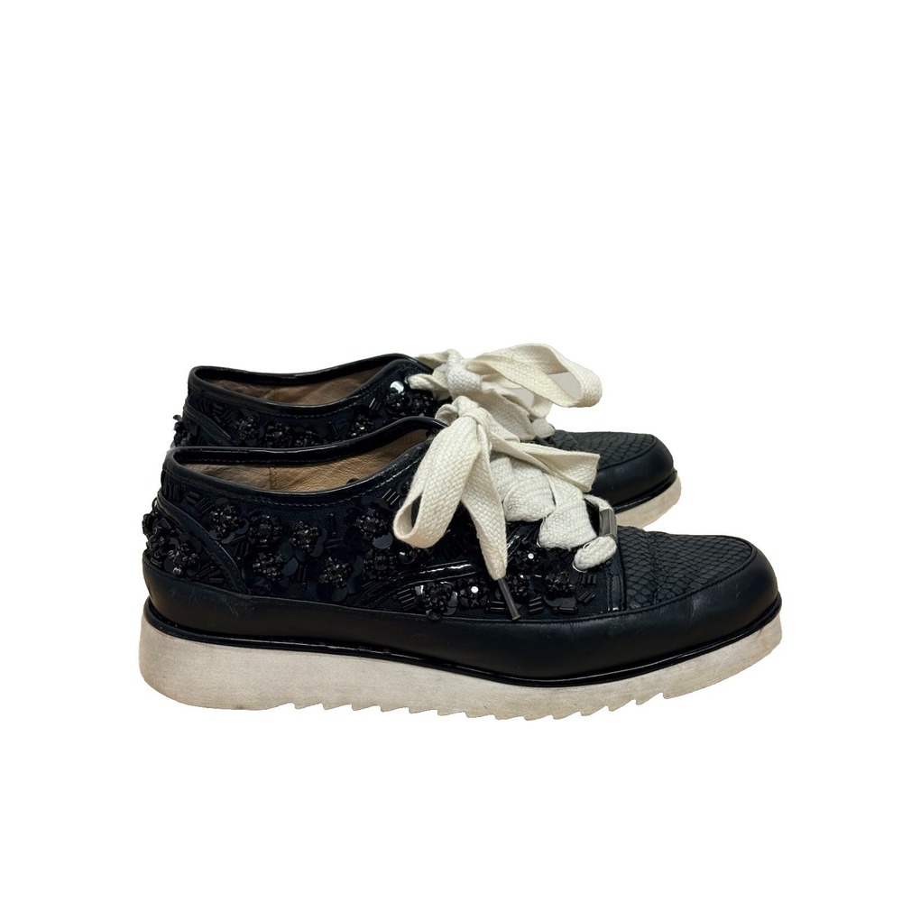 Donald J Pliner FLIPPSP Embellished Sneakers Black Floral Beaded Women 6M #52‎